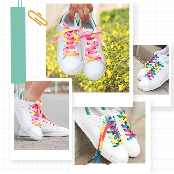 Dây giày thể thao in hình, dây giày màu cầu vồng nhiều mẫu bản dẹt độ dài 120cm - NH001