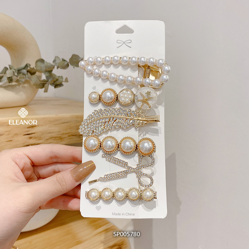 Set kẹp tóc mái nữ Eleanor Accessories đa dạng họa tiết đính đá ngọc trai nhân tạo phụ kiện tóc 5780