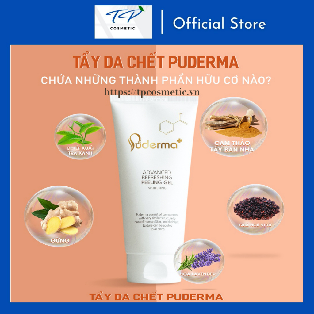TẨY DA CHẾT PUDERMA ADVANCED REFRESHING PEELING GEL: làm sạch tế bào chết trên da mặt, làm mịn, căng da.