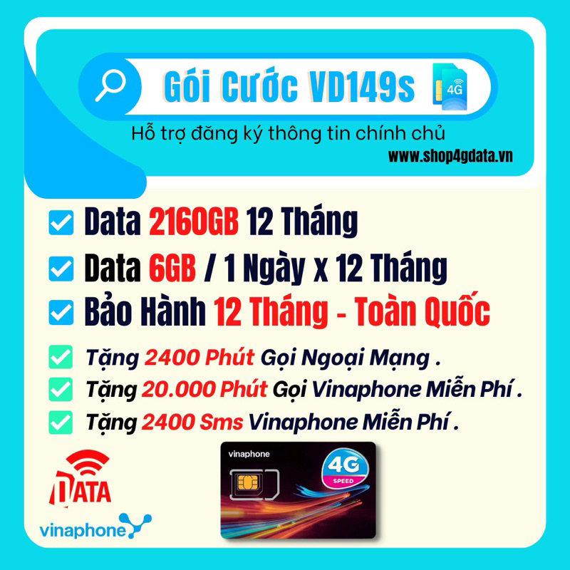 Sim4G D60G Vinaphone ( MIỄN PHÍ DATA + GỌI + CẢ NĂM ) BẢO HÀNH 12 THÁNG
