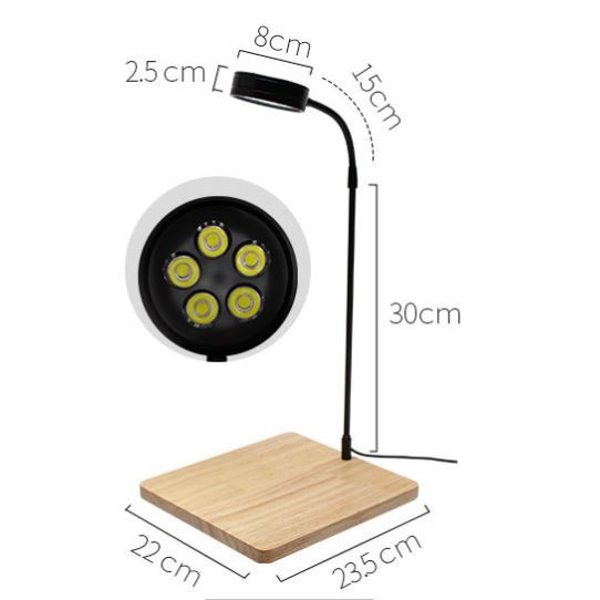 Đèn led đế gỗ để bàn , dùng để chiếu sáng cho terarium, bình thủy sinh