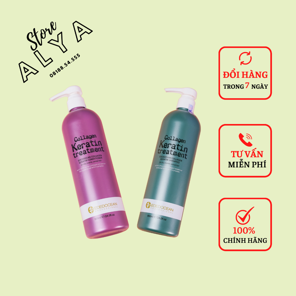 Cặp dầu gội xả Ededocean Collagen Treatment 800ml *2 Giảm Gãy Rụng, Phục Hồi Tóc Hư Tổn, Khô Xơ
