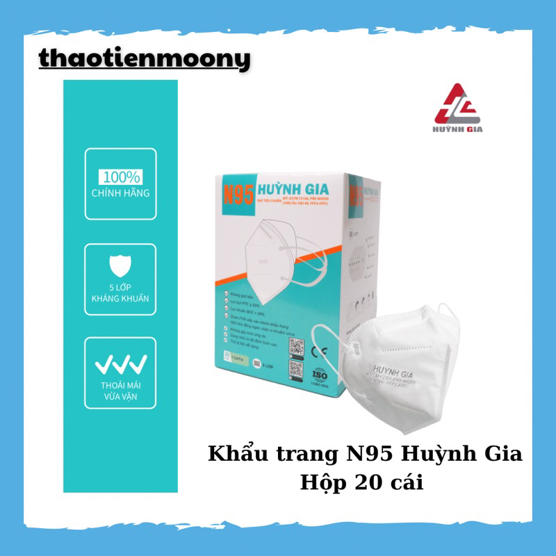 Khẩu trang N95 Huỳnh Gia màu trắng hộp 20 cái