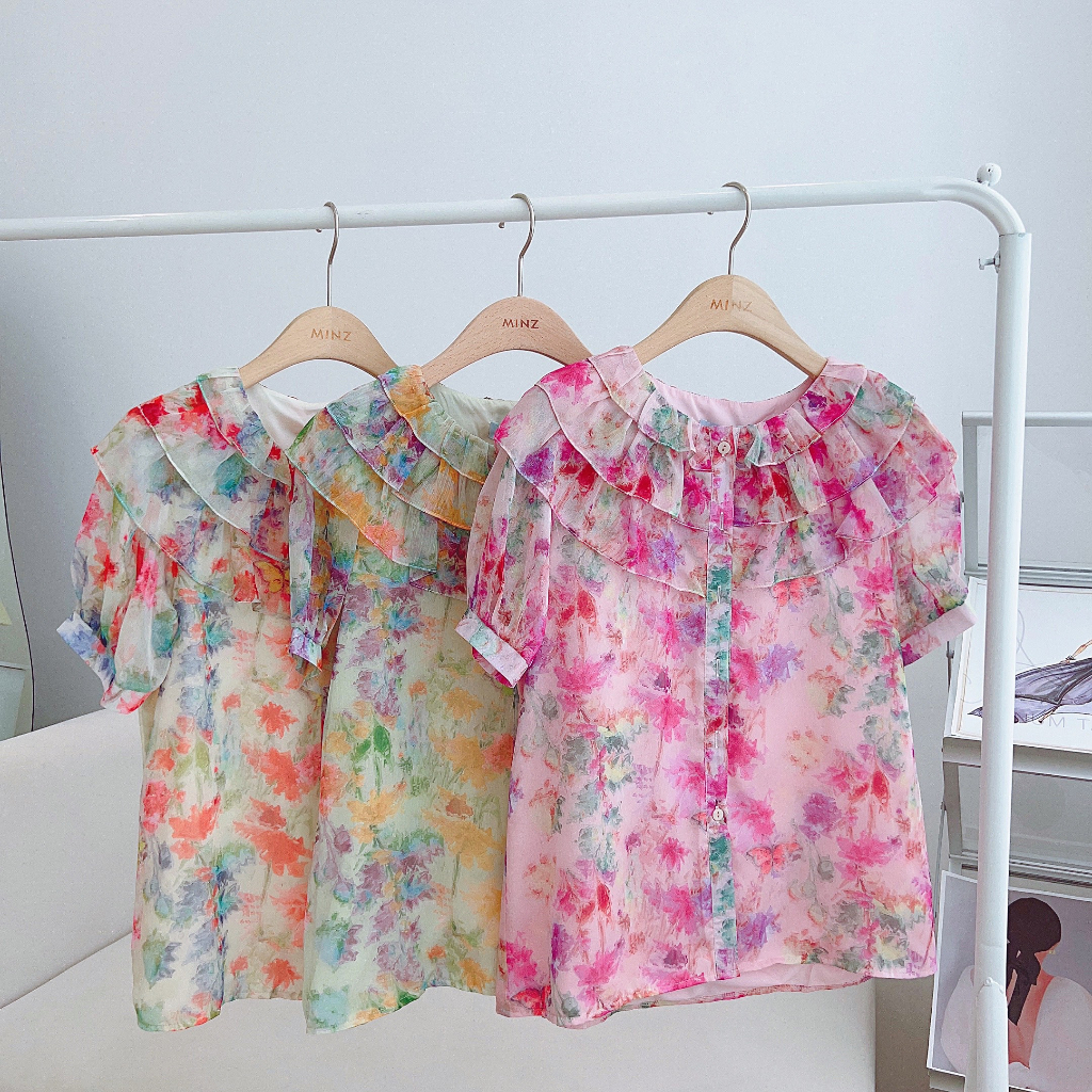 Áo Sơ Mi Tơ MINZ STORE Mã 2977, Thiết Kế Cổ Bèo 3 Tầng