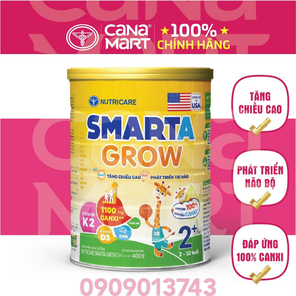 Sữa bột Nutricare Smarta Grow dinh dưỡng cho trẻ thấp còi (900g)