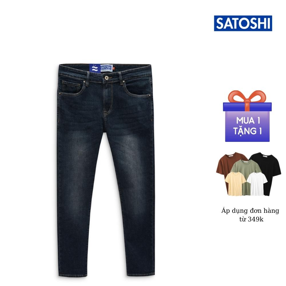 Quần jean nam Satoshi SAQJ75 xanh wash basic Straight fit co giãn thoải mái, năng động