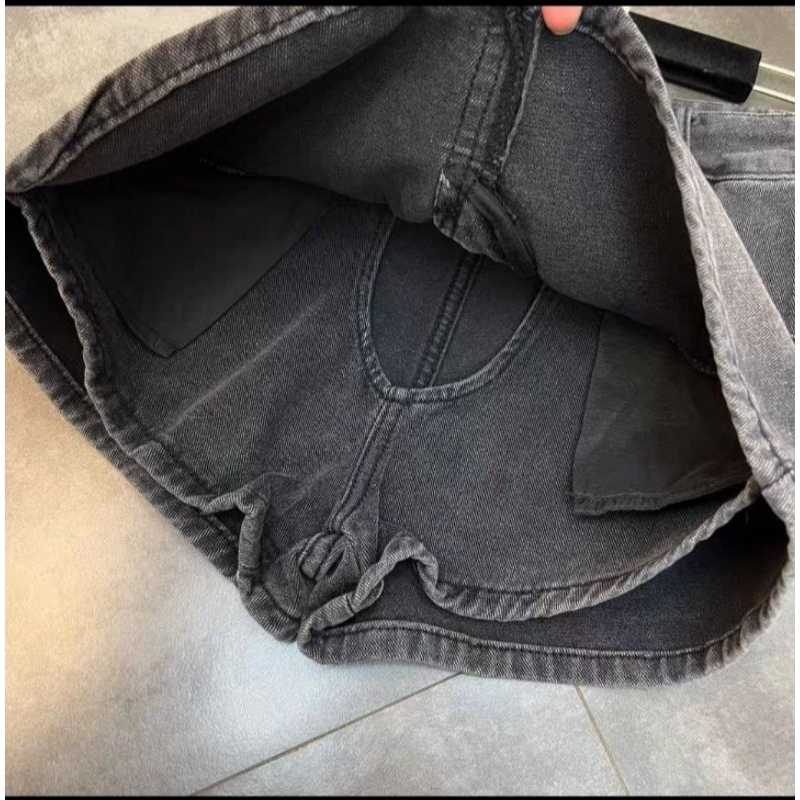 Chân váy bò - Chân váy jeans ngắn chữ A lưng cao, váy bò túi tròn