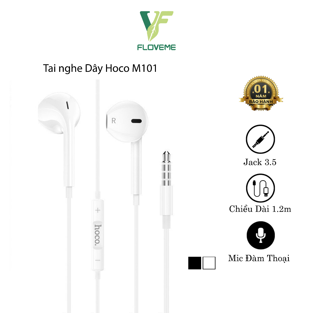 Tai Nghe Dây Hoco M101, Jack 3.5, Micro Đàm Thoại, Điều Chỉnh Âm Lượng, Tương thích với I.O.S và Android - BH 12 Tháng.