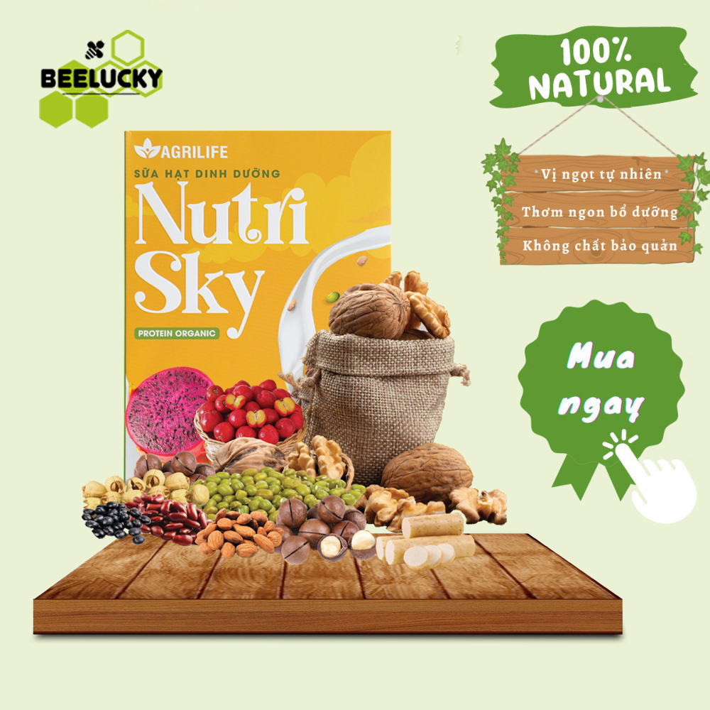 Sữa hạt dinh dưỡng không đường, Nutri Sky, hạt óc chó, đậu nành, gạo lứt, rau má, thanh long ruột đỏ, 600g – BEELUCKY.VN
