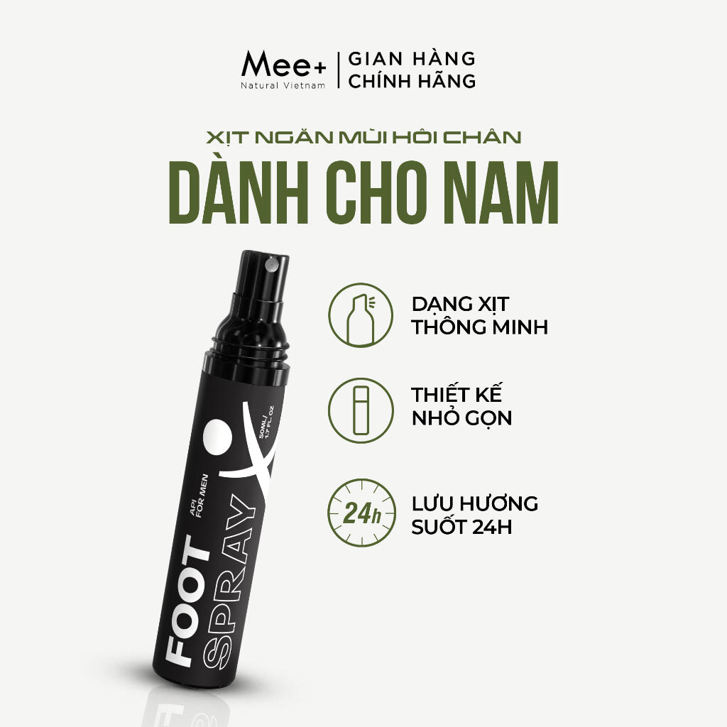 Khử mùi hôi chân API MEN, xịt khử mùi hôi chân lên đến 24h, ngăn tiết mồ hôi giúp khô thoáng 50ml Mee Natural