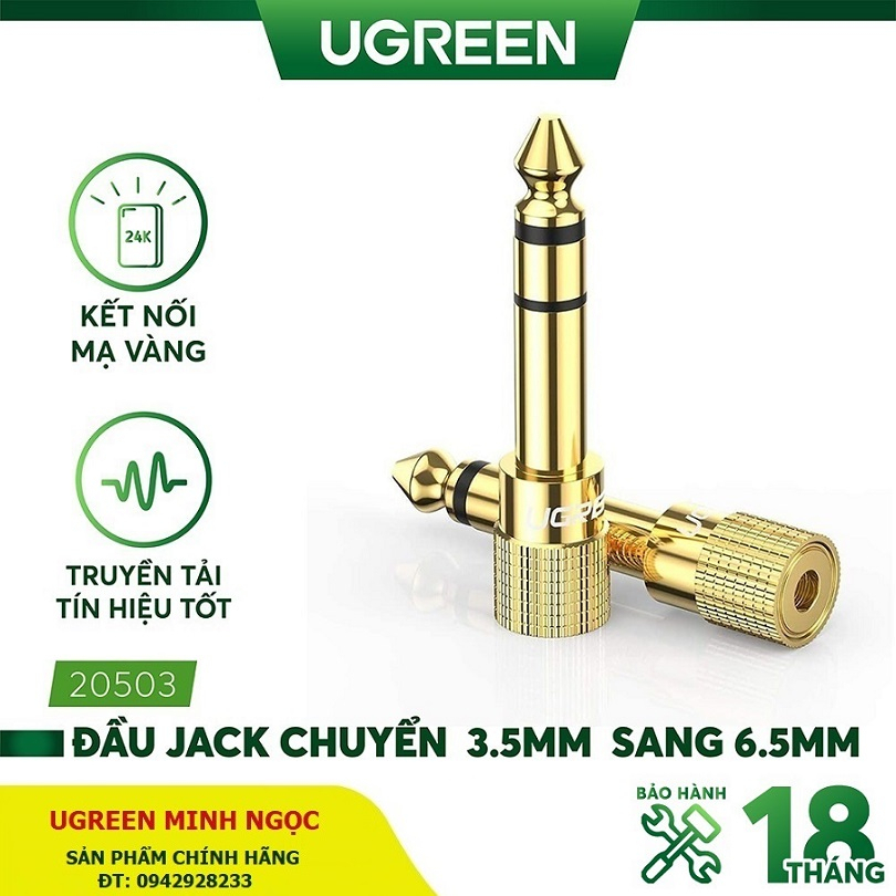 Đầu chuyển đổi âm thanh 6.5mm đực sang 3.5mm cái UGREEN 20503 - Hàng Chính Hãng
