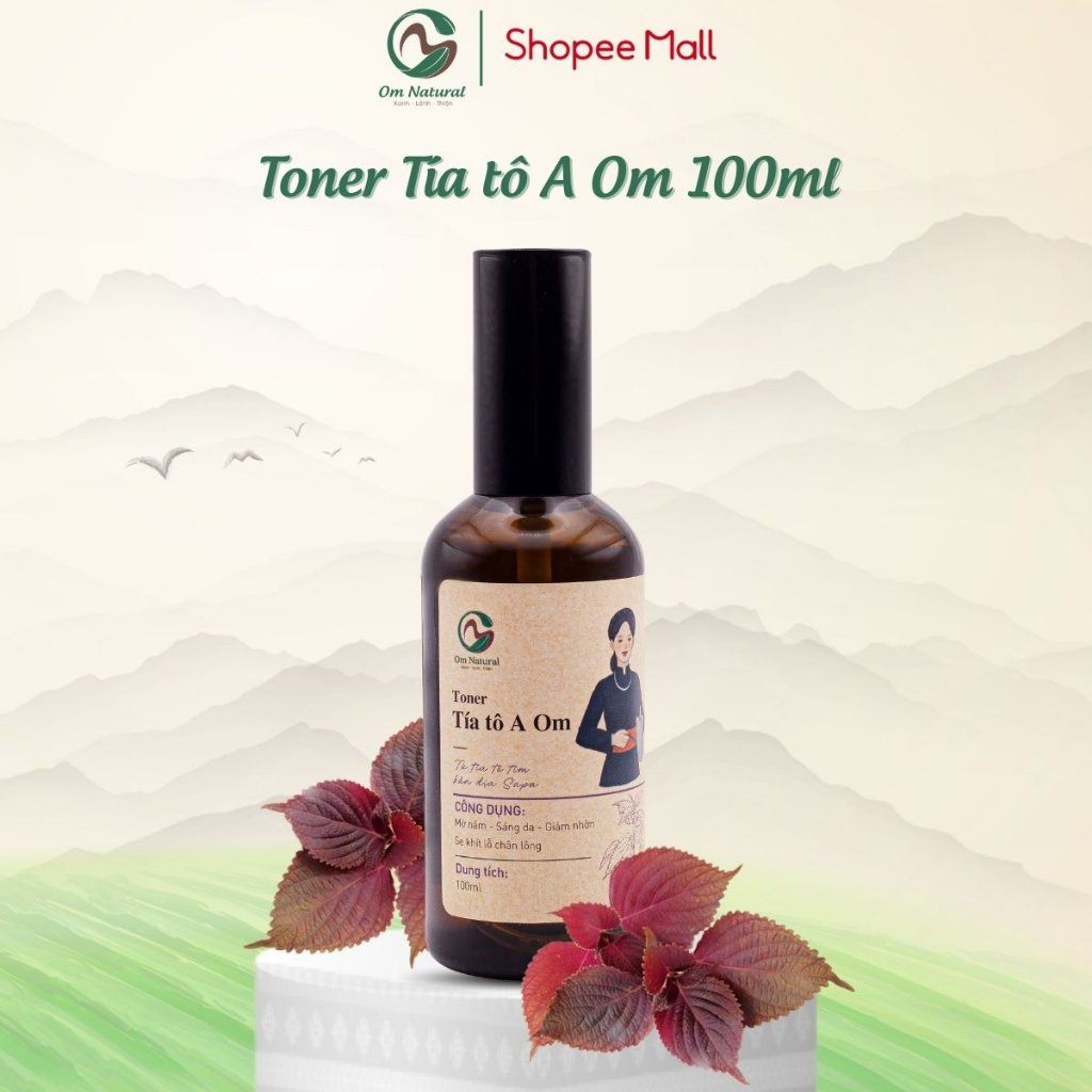 Toner Xịt khoáng Tía Tô A Om Natural Giảm Mụn, Thâm Nám, Cấp ẩm 100ml