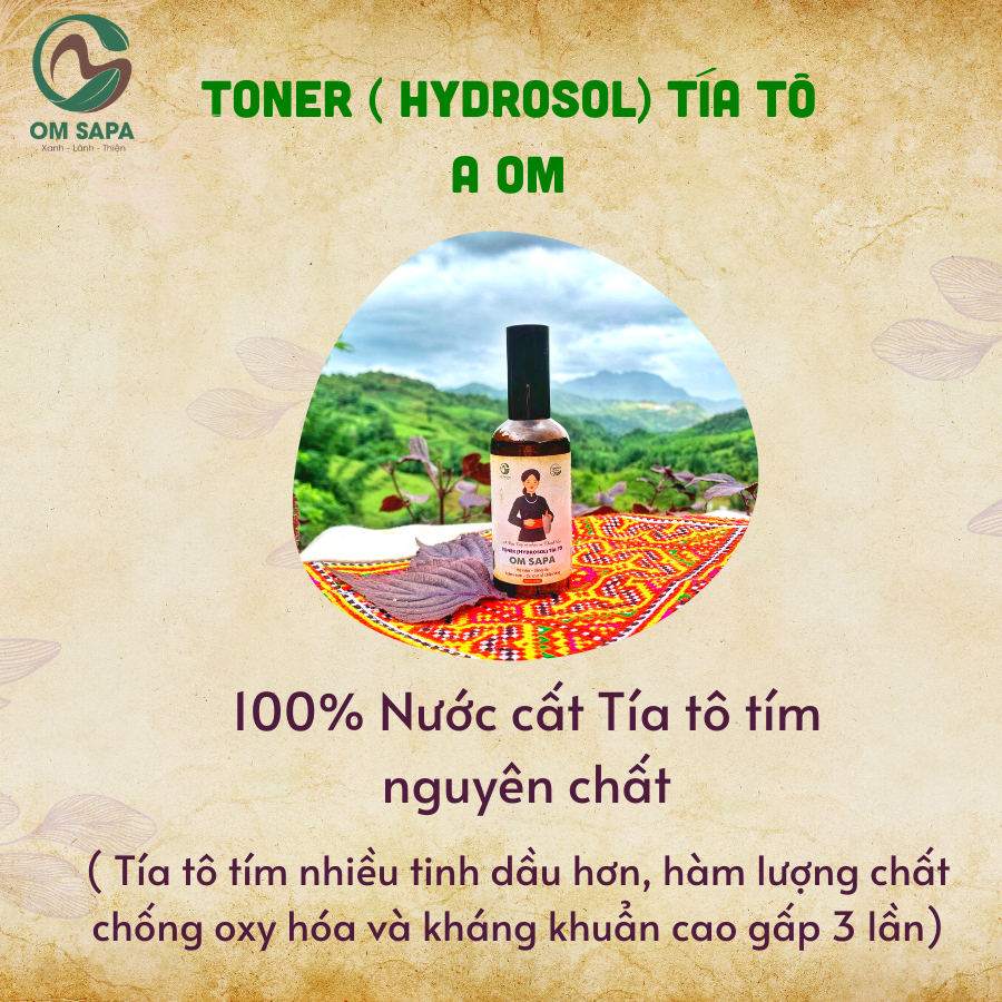 Toner Xịt khoáng Tía Tô A Om Natural Giảm Mụn, Thâm Nám, Cấp ẩm 100ml