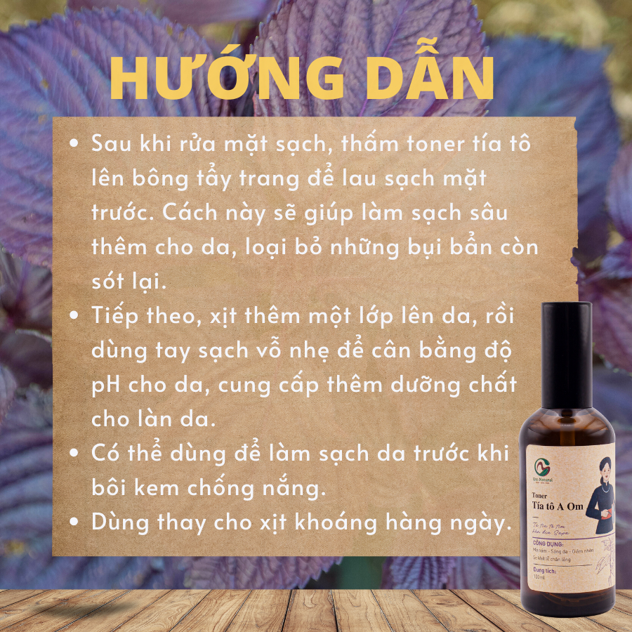 Toner Xịt khoáng Tía Tô A Om Natural Giảm Mụn, Thâm Nám, Cấp ẩm 100ml