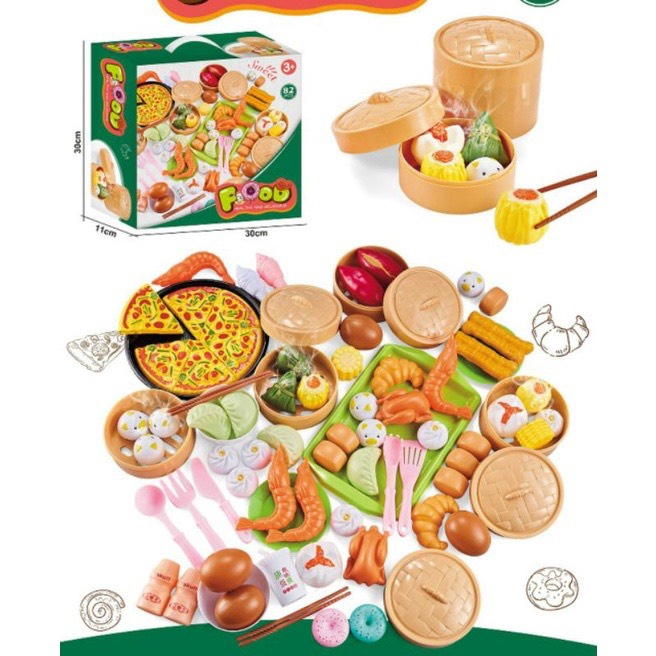 Bộ đồ chơi nhà bếp các loại, bộ đồ chơi bánh bao pizza, đồ chơi mô phỏng nấu ăn 82, 88 chi tiết cho bé