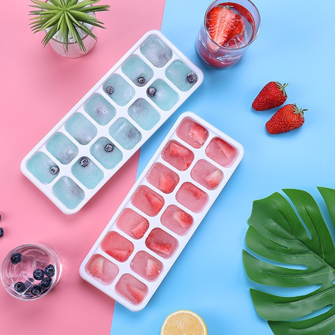 Khay Đá Silicon Có Nắp Đậy 14 Viên, Khay Đựng Đá Tủ Lạnh, Làm Đá Thạch Kem
