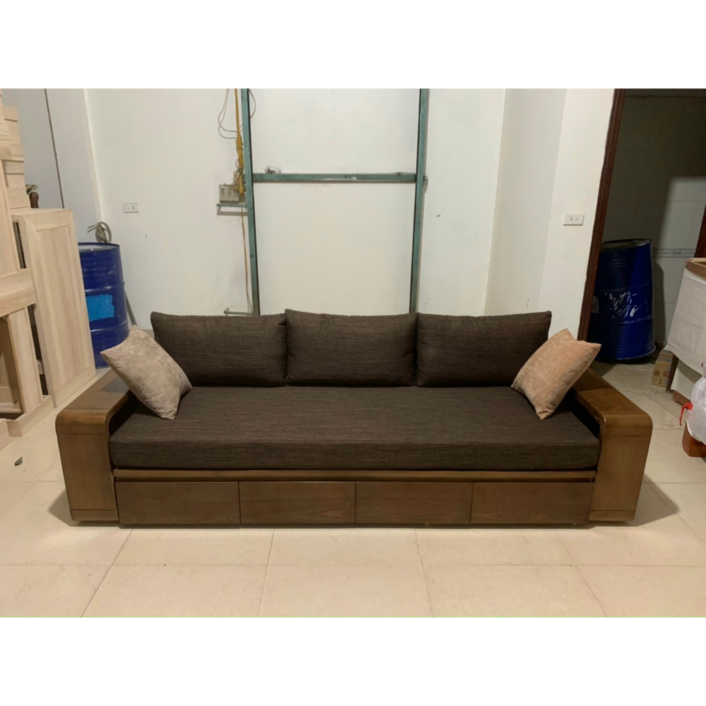 Ghế sofa giường gỗ sồi nga khung gỗ dày 4cm ảnh thật kèm video shop chụp, inbox shop chọn màu