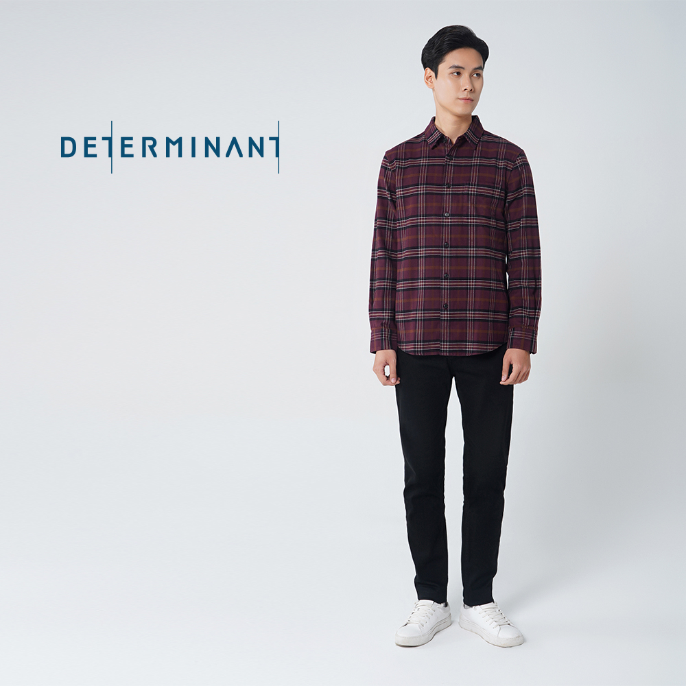 Áo sơ mi nam tay dài Oxford Flannel giữ ấm mềm mại thương hiệu Determinant - màu Đỏ đô sọc caro [CS05]