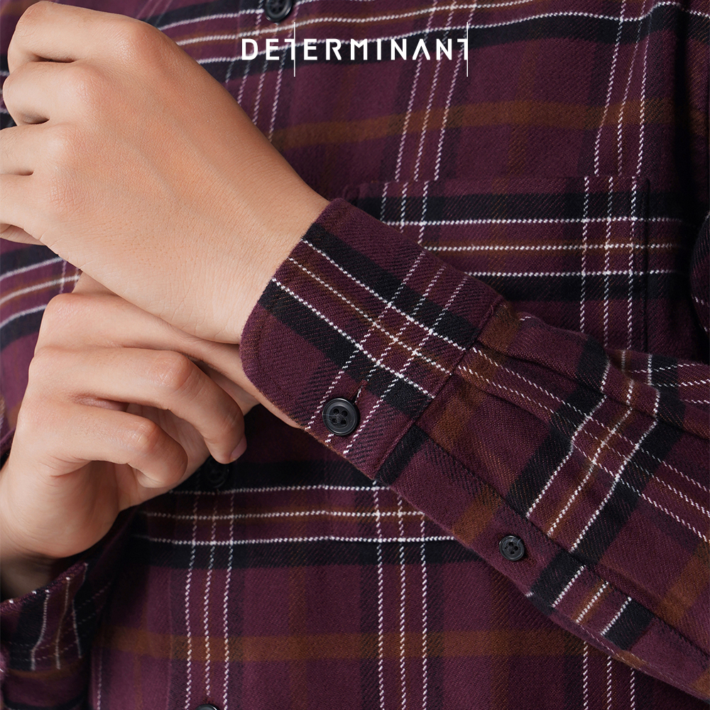 Áo sơ mi nam tay dài Oxford Flannel giữ ấm mềm mại thương hiệu Determinant - màu Đỏ đô sọc caro [CS05]