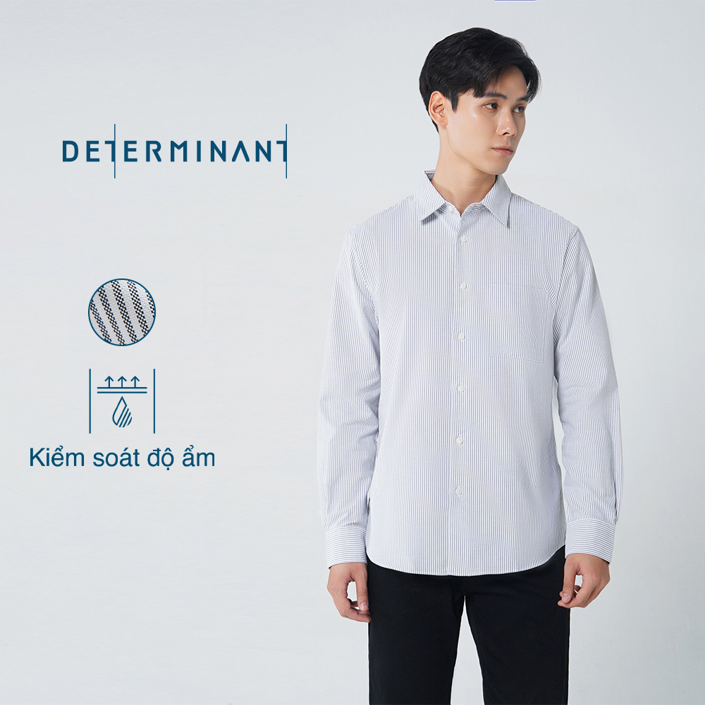 Áo sơ mi nam tay dài Oxford Cotton mềm mại kiểm soát độ ẩm thương hiệu Determinant - sọc Xám và Trắng [CS03]