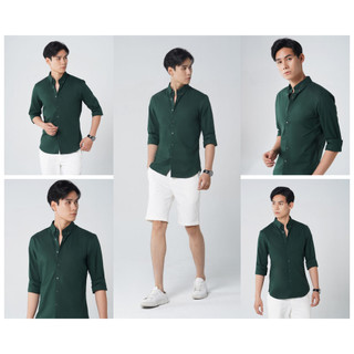 Áo sơ mi nam tay dài Cotton siêu thấm hút chống sờn vải thương hiệu Determinant - màu Xanh lá đậm [C02]
