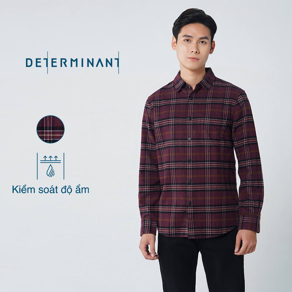 Áo sơ mi nam tay dài Oxford Flannel giữ ấm mềm mại thương hiệu Determinant - màu Đỏ đô sọc caro [CS05]