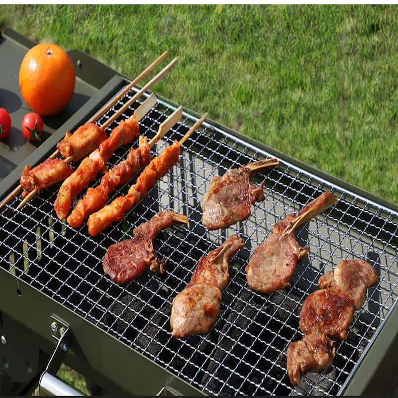 Bếp Nướng Than Hoa Hàng Cao Cấp Dùng Cho Picnic, Dã Ngoại, Nướng Ngoài Trời Tại Nhà Màu Xanh Quân Đội