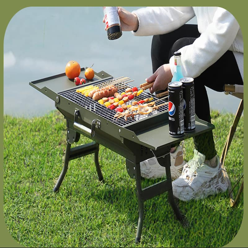 Bếp Nướng Than Hoa Hàng Cao Cấp Dùng Cho Picnic, Dã Ngoại, Nướng Ngoài Trời Tại Nhà Màu Xanh Quân Đội