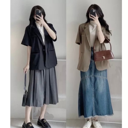 Áo Blazer Vest Cộc Tay Dáng Rộng Freesize Áo Khoác Ngoài Nữ Ngấn Tay Thời Trang Rosara BL1