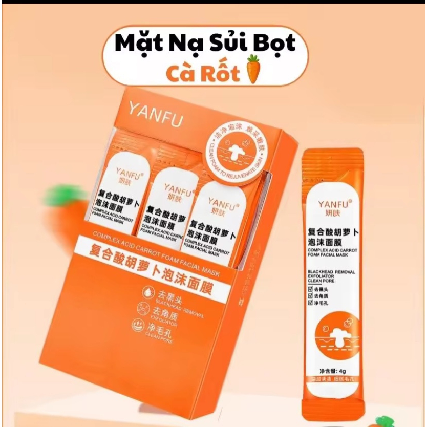 Hộp 12 gói Mặt nạ sủi bọt thải độc Cà Rốt SEOMOU Giảm Mụn Đầu Đen Trắng da, Hút bã nhờn, Thu nhỏ lỗ chân lông