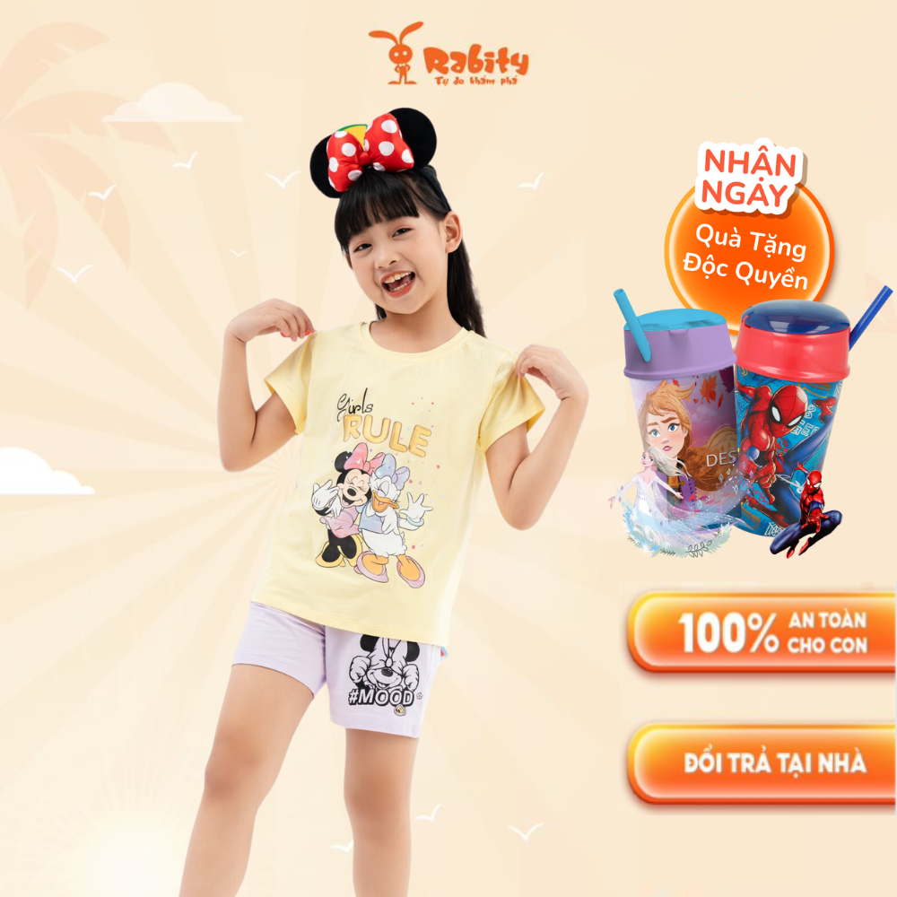 Áo thun hình chuột Minnie ngắn tay bé gái Rabity áo cotton vải mềm mịn thấm hút mồ hôi mùa hè 5706