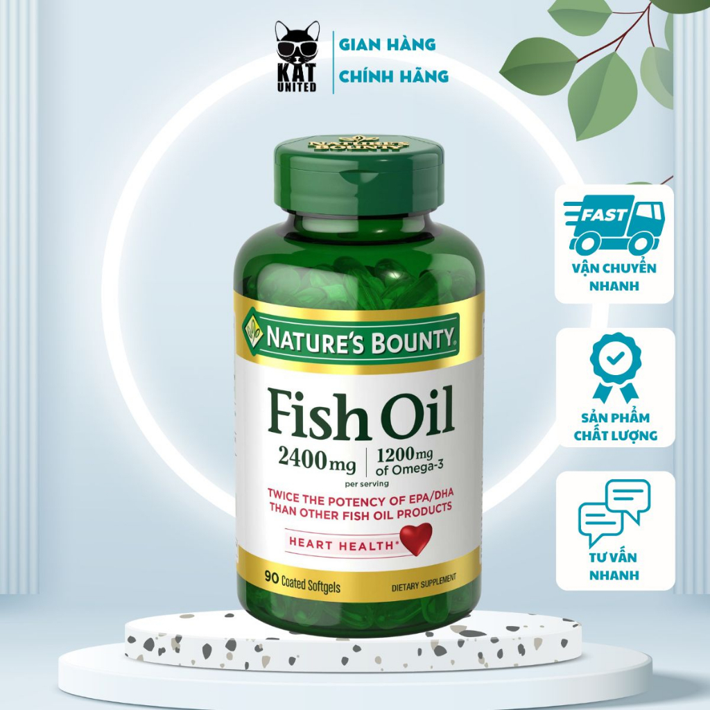 Viên Uống Nature's Bounty Fish Oil Giàu Omega 3 Bổ Sung Dinh Dưỡng Hỗ Trợ Não Bộ Tim Mạch 2400mg (90 viên)