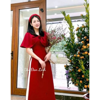 Áo dài đỏ cách điệu xinh, áo dài tiểu thư, áo dài đỏ choàng vai - Áo Dài Đan Linh(A491)