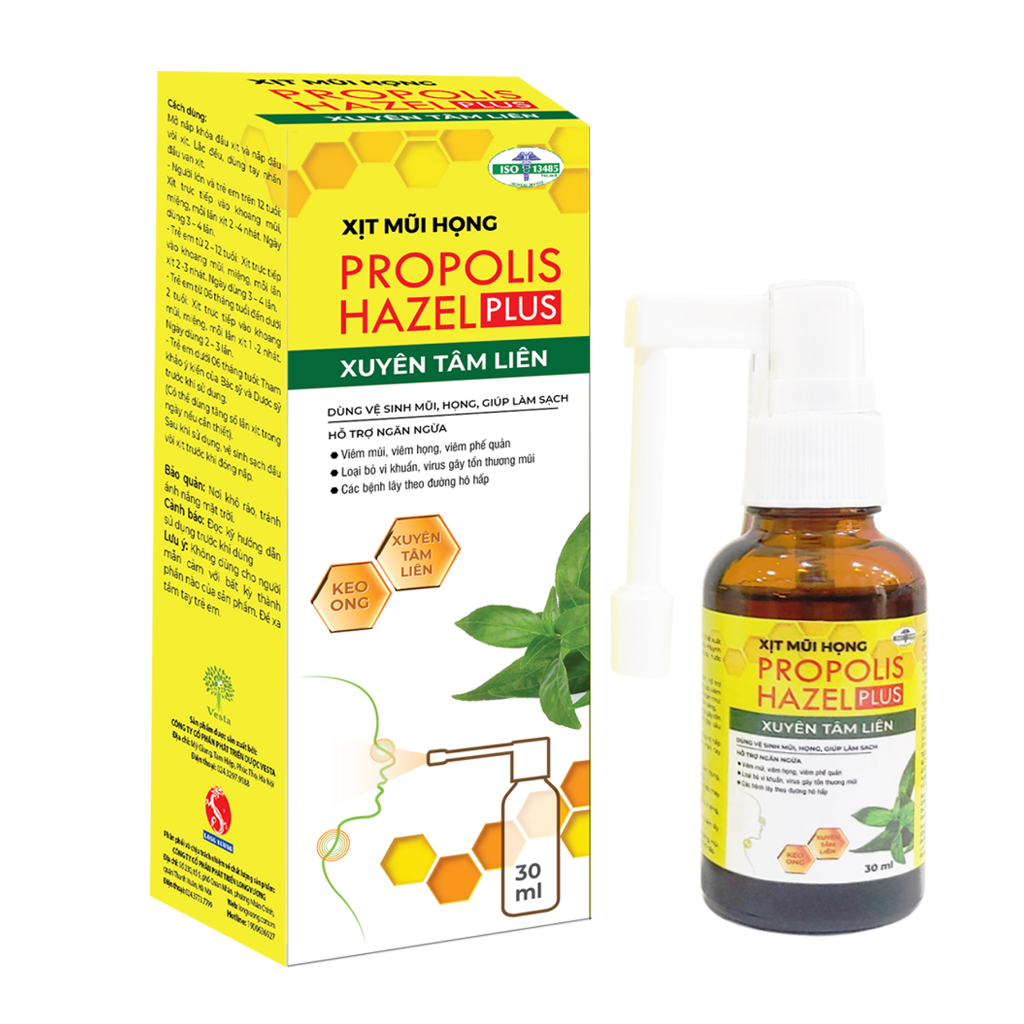 xịt mũi họng propolis hazel plus xuyên tâm liên lọ 30ml