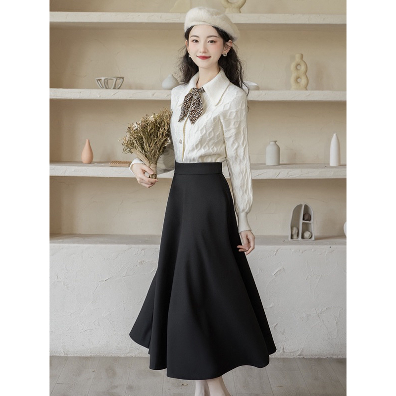 Chân váy xoè dài có túi 2 bên, Chân váy công sở xoè dáng dài