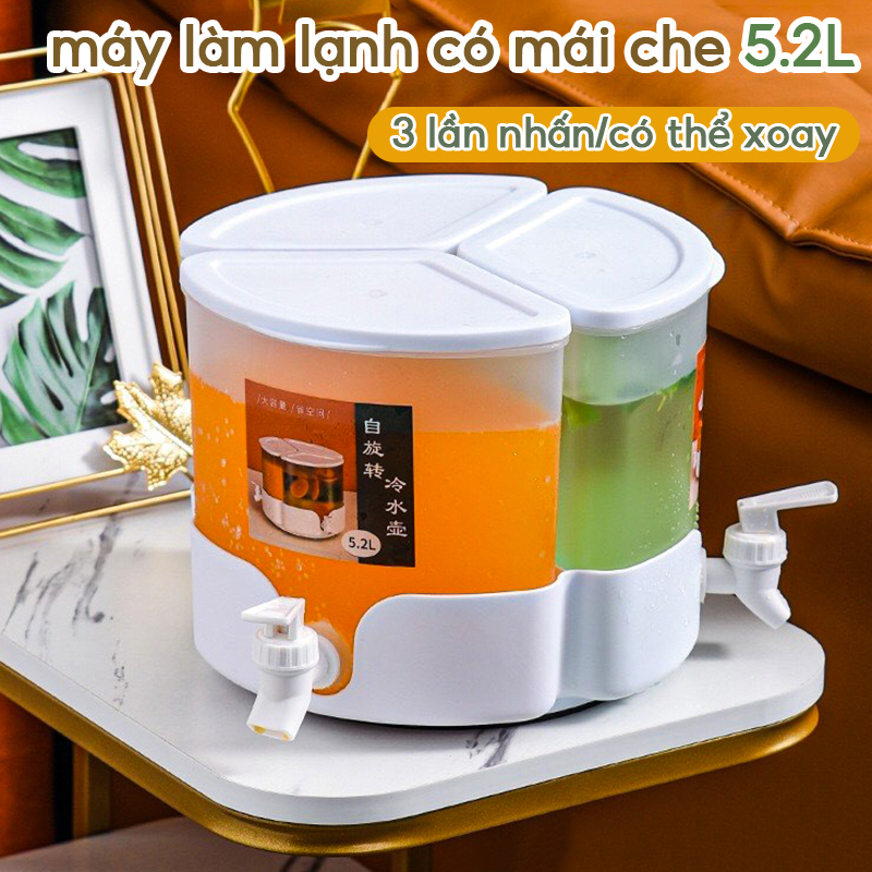Bình đựng nước 3 ngăn bằng nhựa có vòi kèm đế xoay 360 độ tiện dụng 5.2L tháo lắp đa năng để bàn và tủ lạnh gia đình