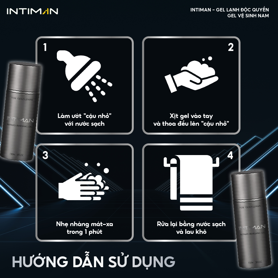 Dung Dịch Vệ Sinh Nam INTIMAN Daily Wash Turn On , Gel Lạnh Nano Sliver Kháng Khuẩn, Thơm Sâu 150ml