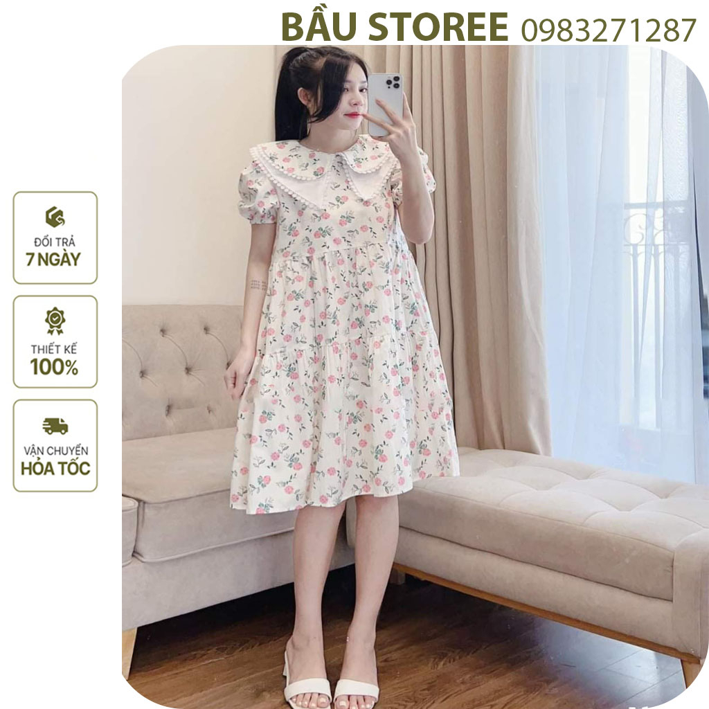 VÁY BẦU CÔNG SỞ DỰ TIỆC DÁNG TIỂU THƯ BÁNH BÈO CỰC XINH-ĐẦM BẦU BABAYDOLL HOA NHÍ MÀU SẮC TRẺ ĐẸP