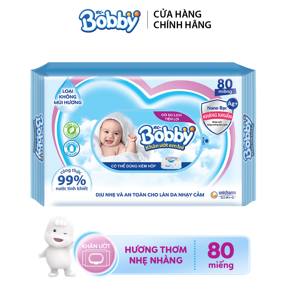 [GIFT] Khăn ướt Bobby Care không hương 80 miếng