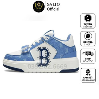 Giày Thể Thao MLB Chunky Liner Mid Monogram Boston xanh dương, Chunky quai gián da bò.cao cấp