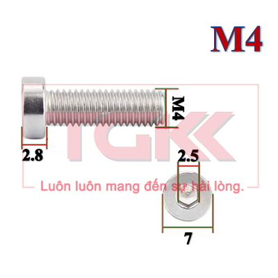 Bulong LGC đầu trụ mỏng inox 304 M4 DIN7984