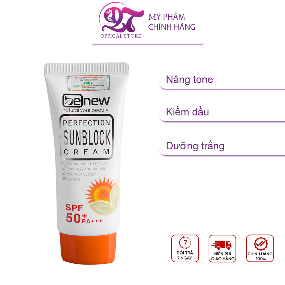 Kem chống nắng phổ rộng Nâng tone, Dưỡng trắng Benew Broad Spectrum Tone-up White Suncream SPF50+ PA+++70ml