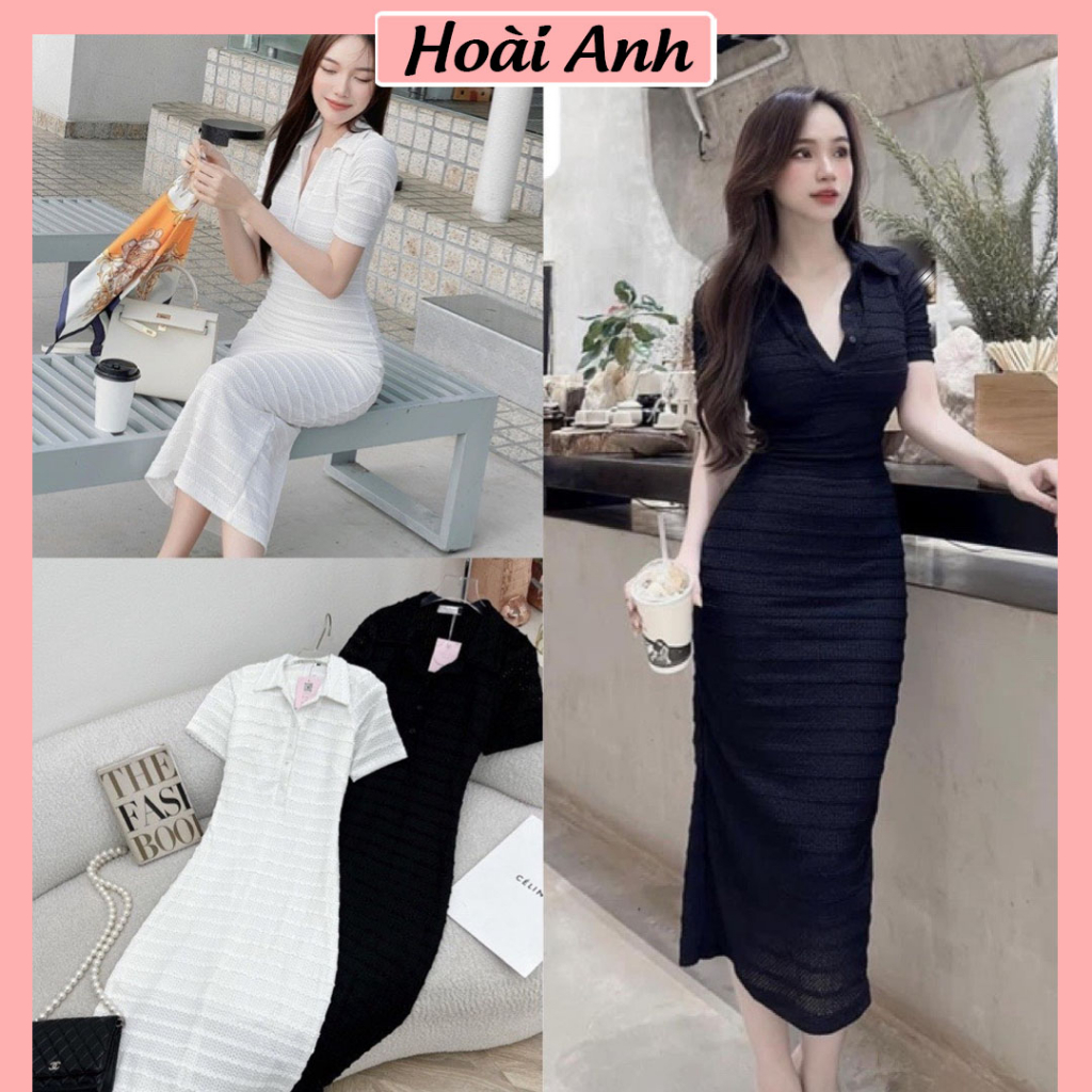 Váy Ren Body Nữ Cổ Đức Dáng Dài Đầm Ren Cổ Bẻ Cúc Ngực Ngắn Tay Ôm Body Freesize