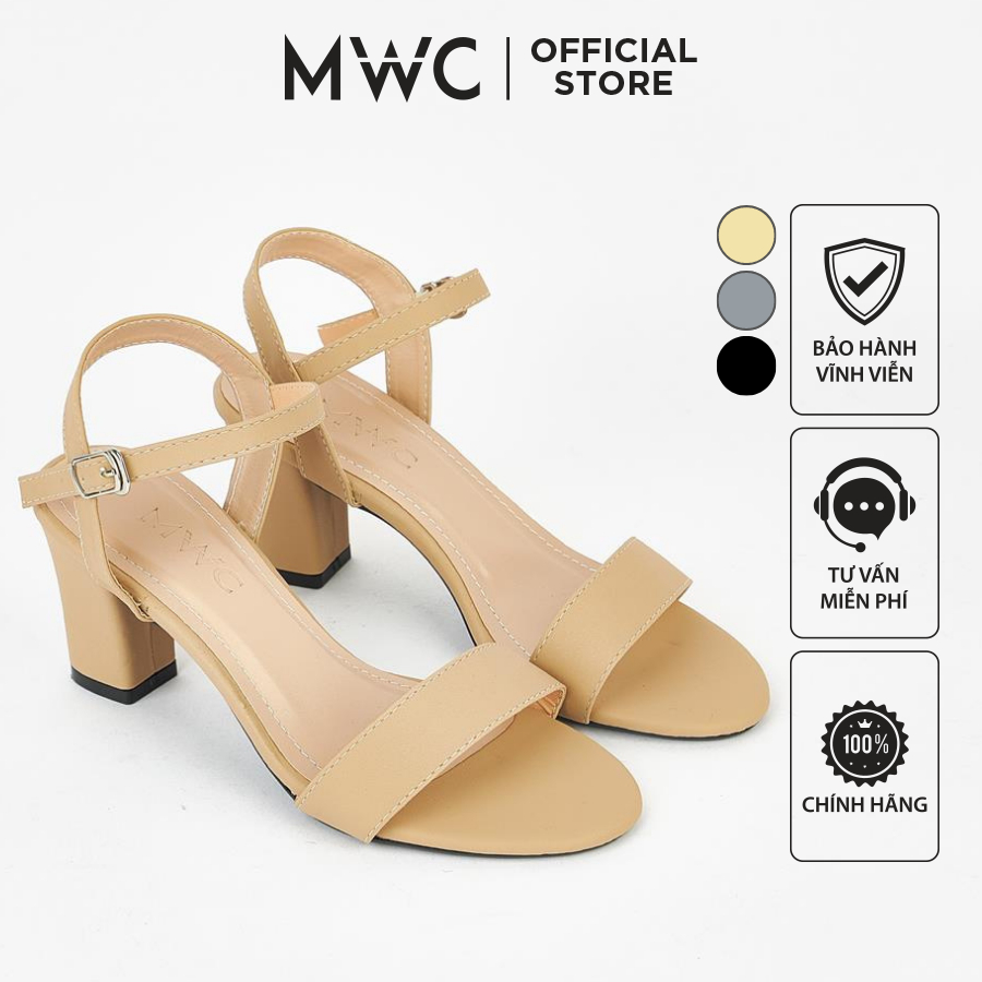 Giày MWC 3547 - Giày Sandal Cao Gót Đế Vuông 7cm, Giày Cao Gót Quai Ngang Tôn Dáng