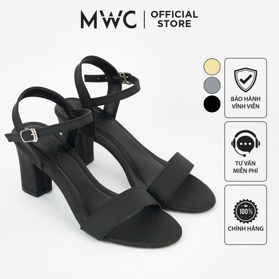 Giày MWC 3547 - Giày Sandal Cao Gót Đế Vuông 7cm, Giày Cao Gót Quai Ngang Tôn Dáng