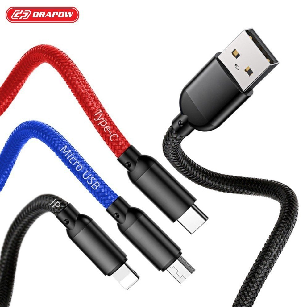 Dây cáp sạc 3 đầu sạc nhanh 3.5A CX01 chính hãng Drapow sạc cùng lúc 3 thiết bị