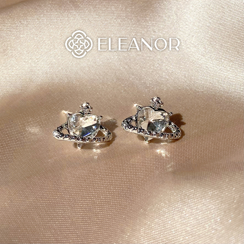 Bông tai nữ chuôi bạc 925 Eleanor Accessories hình trái tim đính đá phụ kiện trang sức 5769