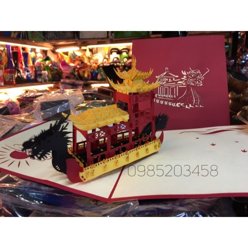 Thiệp 3D bằng giấy hình thuyền Rồng cỡ đại - quà tặng Việt Nam