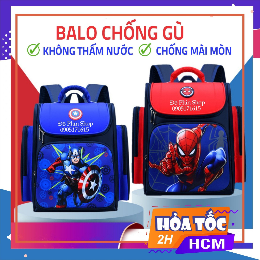 Balo chống gù cho học sinh cấp 1 cấp 2 họa tiết bé trai siêu nhân người nhện đội trưởng mỹ chất liệu cao cấp chống nước