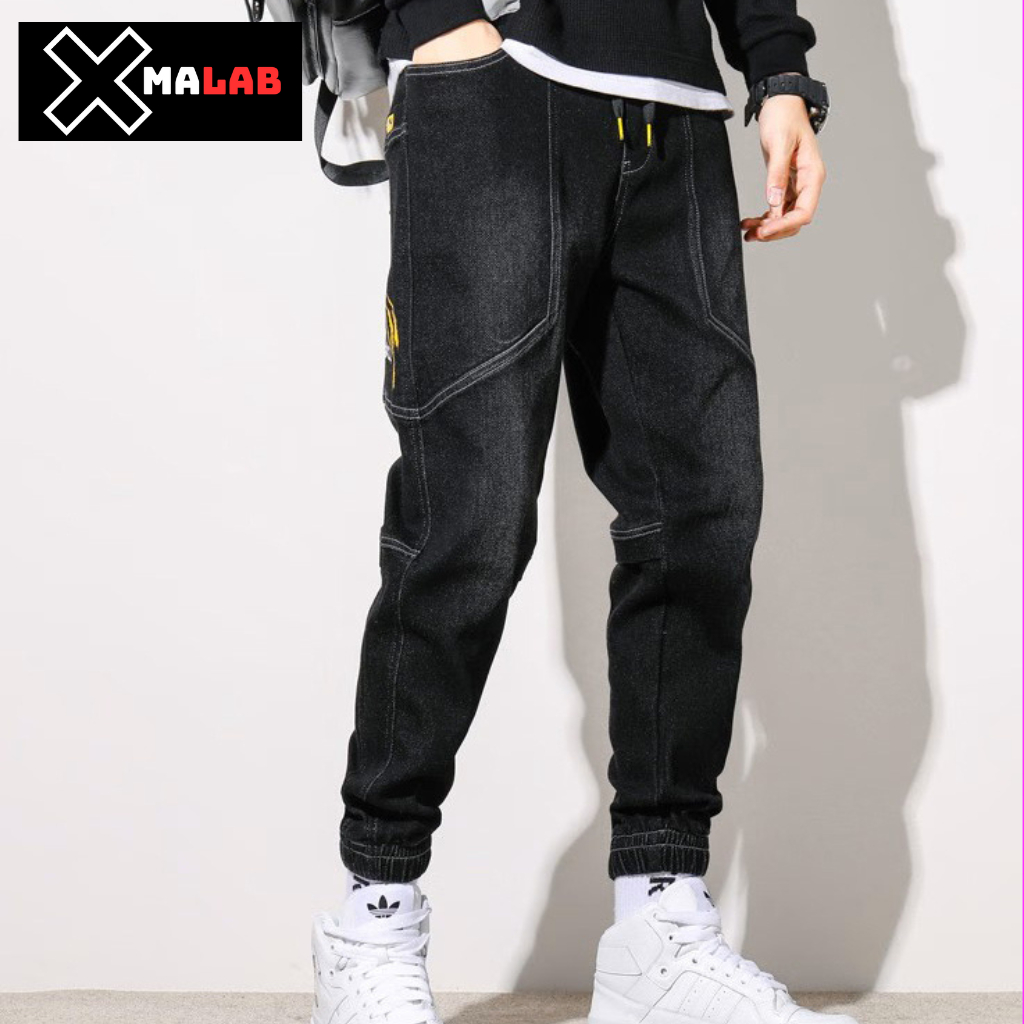 Quần jean jogger nam XMALAB dáng suông cạp chun bo gấu phá cách co dãn 4 chiều cực đẹp, chất vải bò xịn dễ phối đồ B052